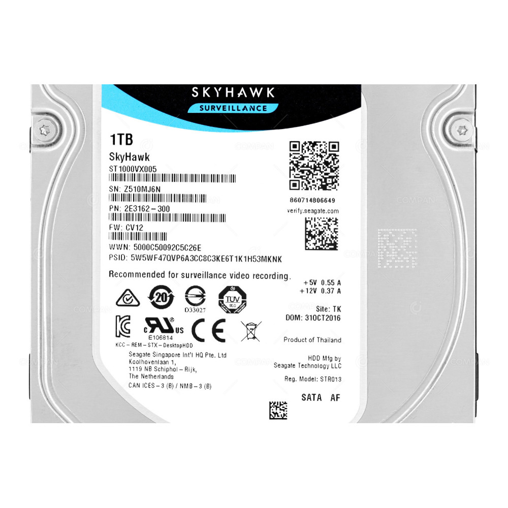 ST1000VX005 SEAGATE SKYHAWK 1TB 5.4K 6G SATA 64MB CACHE 3.5 LFF HARD DRIVE 2E3162-300